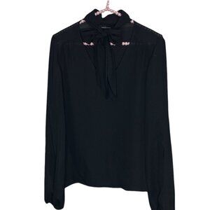 Vintage 90s 00s Y2K Moda International Victoria's Secret S‎ Black Silk Bow Top